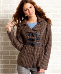 Boasting a chic, tweed-pattern and slightly flared silhouette, this jacket from Coffee Shop is versatile enough to wear over jeans or a more formal dress! Boasting a chic, tweed-pattern and slightly flared silhouette, this jacket from Coffee Shop is versatile enough to wear over jeans or a more formal dress!