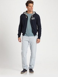Lounge around all weekend long in this comfortable zip-front style in subtly striped, cotton with contrast lined hood and rope tie for an authentic, nautical feel.Zip frontAttached drawstring hoodSide slash pocketsBanded cuffs and hemCottonHand washImported Lounge around all weekend long in this comfortable zip-front style in subtly striped, cotton with contrast lined hood and rope tie for an authentic, nautical feel.Zip frontAttached drawstring hoodSide slash pocketsBanded cuffs and hemCottonHand washImported