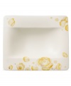 Bright and sunny, the Modern Grace Peonia rim soup bowl flowers in yellow, platinum and gold. A fresh square shape rendered in Villeroy & Boch china creates a distinct table setting for contemporary dining.