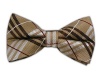 100% Silk Woven Tan and Chocolate Plaid Self-Tie Bow Tie