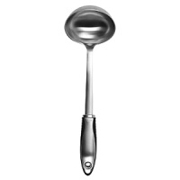 These tools feature brushed stainless steel handles for strength and durability and OXO International's trademark flexible fins for ultimate comfort. The generously proportioned head on our Ladle lets you serve ample portions of your favorite soups, stews and sauces. The contoured handle rests comfortably in your hand for a secure and comfortable grip. These tools feature brushed stainless steel handles for strength and durability and OXO International's trademark flexible fins for ultimate comfort. The generously proportioned head on our Ladle lets you serve ample portions of your favorite soups, stews and sauces. The contoured handle rests comfortably in your hand for a secure and comfortable grip.