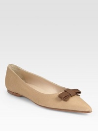 Stretchy linen go-to complemented by a grosgrain bow and point toe. Linen and grosgrain ribbon upperPoint toeLeather lining and solePadded insoleMade in ItalyOUR FIT MODEL RECOMMENDS ordering one half size up as this style runs small. Stretchy linen go-to complemented by a grosgrain bow and point toe. Linen and grosgrain ribbon upperPoint toeLeather lining and solePadded insoleMade in ItalyOUR FIT MODEL RECOMMENDS ordering one half size up as this style runs small.