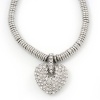 Rhodium Plated Swarovski Crystal Puffed Heart Necklace - 38cm Length/ 7cm Extension