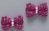 Large 3/4 Wide Bling Bow Stud Earrings with Sparkling Fuchsia Dark Pink Austrian Crystals - Silver Rhodium Plated