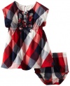 Hartstrings Baby-Girls Infant Cotton Plaid Dress and Diaper Cover Set, Red/Blue Plaid, 12M