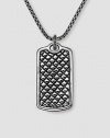 A woven texture in fine sterling silver. Includes 26 silver chain 1W X 1½H Made in USA