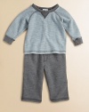 An adorable thermal set for baby with matching cozy pants. Crewneck with V-insetLong sleevesPullover styleElastic waistbandPolyester/cottonMachine washImported