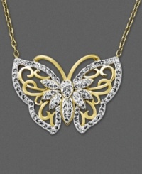 Glitter in the sky. With delicate wings, sparkling crystals and Swarovski Elements, Kaleidoscope's pretty butterfly pendant is sure to make you smile. Crafted in 18k gold over sterling silver. Approximate length: 18 inches. Approximate drop: 1-1/5 inches. Glitter in the sky. With delicate wings, sparkling crystals and Swarovski Elements, Kaleidoscope's pretty butterfly pendant is sure to make you smile. Crafted in 18k gold over sterling silver. Approximate length: 18 inches. Approximate drop: 1-1/5 inches.