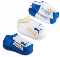 Puma Boys 8-20 3 Pack No Show Socks,Spectra Yellow/White/Blue,Small Puma Boys 8-20 3 Pack No Show Socks,Spectra Yellow/White/Blue,Small