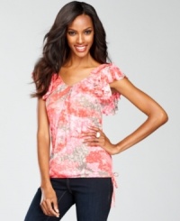 Flutter sleeves and a pretty print enhance the allure of INC's petite top. A drawstring lets you customize the hem to your liking, too! Flutter sleeves and a pretty print enhance the allure of INC's petite top. A drawstring lets you customize the hem to your liking, too!