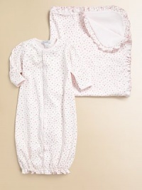 Treat your little one to this playful style in ultra soft cotton knit that converts from a coverall to a baby sack in a snap.Round necklineLong sleevesFront snap closureSnap bottomAllover floral printFeminine scalloped trimLegs have elasticized cuffsPima cottonMachine washImported Please note: Number of snaps may vary depending on size ordered. Treat your little one to this playful style in ultra soft cotton knit that converts from a coverall to a baby sack in a snap.Round necklineLong sleevesFront snap closureSnap bottomAllover floral printFeminine scalloped trimLegs have elasticized cuffsPima cottonMachine washImported Please note: Number of snaps may vary depending on size ordered.