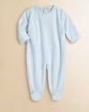 A charming one-piece, crafted in lush velour, with moon and star embroidery and scalloped trim for sweet baby style.CrewneckLong sleevesBack snapsDrop seat with snaps80% cotton/20% polyesterMachine washImported Please note: Number of snaps may vary depending on size ordered. 