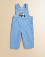 Crafted in classic corduroy, this one-piece overall design has a handsome dumptruck appliqué.SquareneckShoulder straps with button closureSide buttonsSlash pocketsBottom snapsFully linedCottonMachine washImported Please note: Number of buttons and snaps may vary depending on size ordered. 