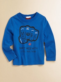 A fistful of style in a tee that boldly tells the neighborhood kids who's in charge.Ribbed crewneckLong hemmed sleevesPlain backCottonMachine washImported A fistful of style in a tee that boldly tells the neighborhood kids who's in charge.Ribbed crewneckLong hemmed sleevesPlain backCottonMachine washImported