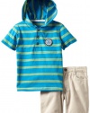 Calvin Klein Boys 2-7 Hooded Tee With Short, Blue/Green, 4T