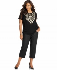 Spice up your style with INC's plus size embroidered top. The sheer sleeves and studded accents add up to one hot look! Spice up your style with INC's plus size embroidered top. The sheer sleeves and studded accents add up to one hot look!