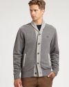 This shawl collar cardigan with contrasting trim exudes effortless cool, shaped in comfortable cotton for long lasting style and comfort.Button-frontShawl collarRibbed knit cuffs and hemSide slash pocketsCottonDry cleanImported