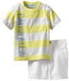 Calvin Klein Baby-boys Infant Stripes Tee With White Short, Yellow, 12 Months