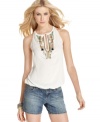 Rich beading adds a decadent flair to this Andrew Charles halter top for a dressy spin on a summer staple!