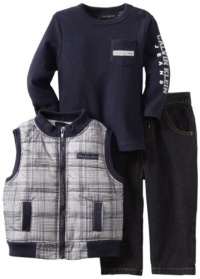 Calvin Klein Baby-boys Infant Plaided Vest With Long Sleeve Tee And Jean, Navy, 18 Months Calvin Klein Baby-boys Infant Plaided Vest With Long Sleeve Tee And Jean, Navy, 18 Months
