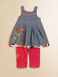 Soft, plush cotton chambray with embroidered details paired with comfy leggings for a sweet set.Crewneck with scalloped trimSleevelessBack snapsFull skirtElastic waistbandCottonMachine washImported Please note: Number of snaps may vary depending on size ordered. Soft, plush cotton chambray with embroidered details paired with comfy leggings for a sweet set.Crewneck with scalloped trimSleevelessBack snapsFull skirtElastic waistbandCottonMachine washImported Please note: Number of snaps may vary depending on size ordered.