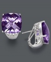 Add regal polish with a pair of stunning stud earrings. Cushion-cut amethyst (19-1/3 ct. t.w.) and sparkling diamond accents combine to create an exquisite look. Set in sterling silver. Approximate diameter: 3/4 inch.
