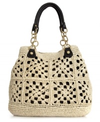 Escape the ordinary with this island-inspired style from Olivia + Joy. A crocheted straw exterior with contrast underlay is accented by chain detailed straps and a perfectly portable tote silhouette. Escape the ordinary with this island-inspired style from Olivia + Joy. A crocheted straw exterior with contrast underlay is accented by chain detailed straps and a perfectly portable tote silhouette.