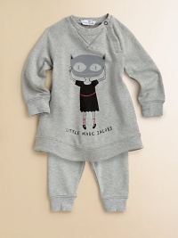 A fashion-conscious LMJ kitty adorns the front of an adorable sweatshirt-soft French terry dress with matching leggings.Ribbed neckline with snap closeLong raglan sleeves with ribbed cuffsBanded bottomMatching pull-on leggings with ribbed cuffs97% viscose/3% elastaneMachine washImported A fashion-conscious LMJ kitty adorns the front of an adorable sweatshirt-soft French terry dress with matching leggings.Ribbed neckline with snap closeLong raglan sleeves with ribbed cuffsBanded bottomMatching pull-on leggings with ribbed cuffs97% viscose/3% elastaneMachine washImported