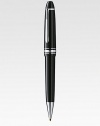 Ballpoint pen with twist mechanism, with barrel and cap made of precious resin and floating logo emblem.BallpointPlatinum-plated clipResin with inlaid logo emblemAbout 5¼ longImported