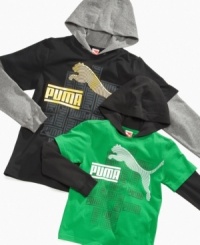 This graphic faux-layered hoodie from Puma will be a fast favorite in his everyday rotation. This graphic faux-layered hoodie from Puma will be a fast favorite in his everyday rotation.