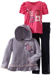 Calvin Klein Girls 2-6X Hoodie With Short Sleeve Tee And Jean, Pink, 6 Calvin Klein Girls 2-6X Hoodie With Short Sleeve Tee And Jean, Pink, 6