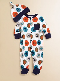 Crafted in plush cotton with large, colorful polka dots filled with airplanes and helicopters, your little jet-setter will be styling in this cute one-piece with matching hat.CrewneckLong sleevesSnap-frontPatch pocketBottom snapsCottonMachine washImported Please note: Number of buttons/snaps may vary depending on size ordered. Crafted in plush cotton with large, colorful polka dots filled with airplanes and helicopters, your little jet-setter will be styling in this cute one-piece with matching hat.CrewneckLong sleevesSnap-frontPatch pocketBottom snapsCottonMachine washImported Please note: Number of buttons/snaps may vary depending on size ordered.