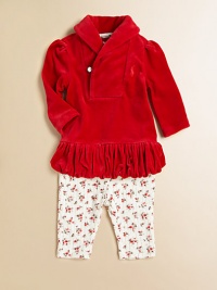 A comfortable set with a sweet, colorful look pairs a plush velour tunic and floral-printed cotton jersey legging. Tunic Shawl collarLong puffed sleevesRhinestone button and loop closure Leggings Elastic waistband with drawstring bowTapered legCottonMachine washImported Please note: Number of buttons may vary depending on size ordered. A comfortable set with a sweet, colorful look pairs a plush velour tunic and floral-printed cotton jersey legging. Tunic Shawl collarLong puffed sleevesRhinestone button and loop closure Leggings Elastic waistband with drawstring bowTapered legCottonMachine washImported Please note: Number of buttons may vary depending on size ordered.