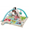 With a friendly family of wild animals, bright alphabet patterns and more to hear, see, feel and touch, this activity gym grows with baby! Attach the soft arches with loops for 5 animal friends to hang high, low or on the mat. Baby can gaze up at the colors, patterns and mirror, or reach and grab to discover textures and sounds. Tummy time with the quilted mat and matching pillow rewards baby with crinkles, a removable mirror, tactile fringes, flaps and more.