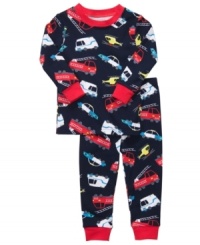 Fun style to the rescue! These pajamas with colorful first responder vehicles from Carter's will be his favorite sleep set. Fun style to the rescue! These pajamas with colorful first responder vehicles from Carter's will be his favorite sleep set.