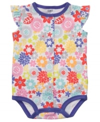 Flowery fun! Brighten the day when you put her in this sweet floral bodysuit from Carter's. Flowery fun! Brighten the day when you put her in this sweet floral bodysuit from Carter's.