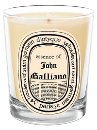 The fashion designer, John Galliano's collaboration with Diptyque produced an exceptional candle that is warm, deep and mysterious. The scent is reminiscent of birch wood embers smoldering on an open fire. A subtle woodsy fragrance with hints of Iris and Musk. The slightly vanilla scented softness has a welcoming comfort.Woody 50-60 hours burn time Keep wick trimmed to ½ to ensure optimal use Hand poured and made in France The fashion designer, John Galliano's collaboration with Diptyque produced an exceptional candle that is warm, deep and mysterious. The scent is reminiscent of birch wood embers smoldering on an open fire. A subtle woodsy fragrance with hints of Iris and Musk. The slightly vanilla scented softness has a welcoming comfort.Woody 50-60 hours burn time Keep wick trimmed to ½ to ensure optimal use Hand poured and made in France