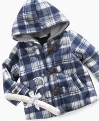 A traditional toggle coat from First Impressions is a must-have for every little man's wardrobe. This one comes in ultra-cozy plaid fleece to keep him extra warm and stylish. A traditional toggle coat from First Impressions is a must-have for every little man's wardrobe. This one comes in ultra-cozy plaid fleece to keep him extra warm and stylish.
