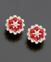 Adorn your ears with elegant color: round-cut rubies (3/8 ct. t.w.) and round-cut diamonds set in 14k gold.