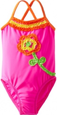 Flapdoodles Girls 2-6X Flower Ruffle 1 Piece, Malibu Pink, 6 Flapdoodles Girls 2-6X Flower Ruffle 1 Piece, Malibu Pink, 6