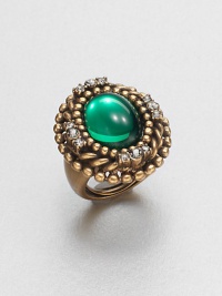 Dazzling stone accent a smooth cabochon center. Glass stonesPewter and brassWidth, about 1.25Fits size 6 to 8Made in USA Dazzling stone accent a smooth cabochon center. Glass stonesPewter and brassWidth, about 1.25Fits size 6 to 8Made in USA