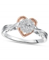 Hearts aflutter. This adorable ring features sparkling round-cut diamonds (1/5 ct. t.w.) in an artsy, twisted sterling silver and 14k rose gold setting. Size 7.