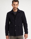 A youthful and modern representation of a classic outerwear silhouette, this donkey-style jacket is crafted in a luxurious blend of Italian wool and cashmere with expert seam detail for a smooth, sophisticated finish.Button-frontWaist flap pocketsAbout 29 from shoulder to hem70% wool/20% nylon/10% cashmereDry cleanImported of Italian fabric