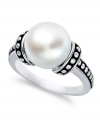 Stylish and stunning. Honora's band from its Pallini collection dazzles with a cultured freshwater pearl button (10-1/2-11 mm) for an elegant touch. Set in sterling silver. Size 7.