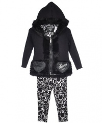 GUESS Kids Girls Little Girl Hooded Sweater With Faux Fur, BLACK (3T) GUESS Kids Girls Little Girl Hooded Sweater With Faux Fur, BLACK (3T)
