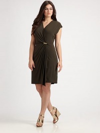 From its soft fabrication to its wrap-style and cascading-ruffle front, this dress was designed to flatter your curves. Its cap sleeves offer arm coverage.V-neckCap sleevesPin closure at wrap-style frontAbout 24 from natural waist94% polyester/6% spandexMachine washImported From its soft fabrication to its wrap-style and cascading-ruffle front, this dress was designed to flatter your curves. Its cap sleeves offer arm coverage.V-neckCap sleevesPin closure at wrap-style frontAbout 24 from natural waist94% polyester/6% spandexMachine washImported