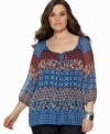 Elementz Plus Size Top, Three Quarter Sleeve, Printed Stapelton, Size 2x Mulit Color