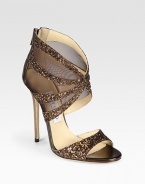 Glitter-encrusted metallic leather straps surrounded by semi-sheer mesh. Self-covered heel, 5 (125mm)Glitter-coated metallic leather and mesh upperExposed back zipperLeather lining and solePadded insoleMade in ItalyOUR FIT MODEL RECOMMENDS ordering one size up as this style runs small. 