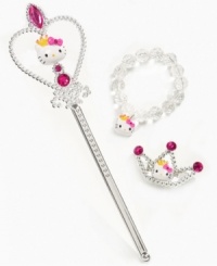 Give her the royal treatment with this wand, bracelet and ring set from Hello Kitty. Give her the royal treatment with this wand, bracelet and ring set from Hello Kitty.