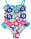 Pink Platinum Toddler Girls 2-4T Blue Spring Flower Garden UVPtotected Swimsuit